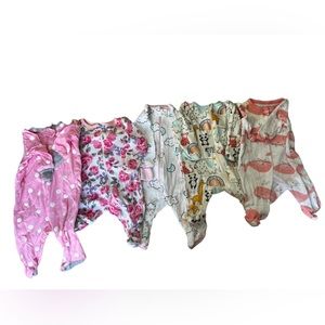 Bundle of 5 Baby Girl Newborn Pajamas